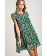 Umgee Full Size Smocked Detail Floral Metallic Ruffle Cap Sleeve Dress P... - €51,15 EUR