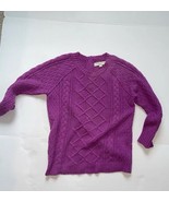 LOFT Womens Magenta Cable Knit Sweater With Button Back Detail S Granny ... - $26.87