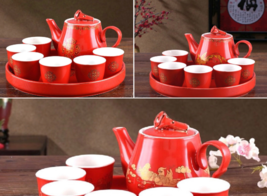 Traditional Wedding Happiness Xi Tea Set With Tray For Tea Ceremony/3 Pa... - £52.38 GBP