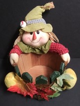 Autumn Cloth Scarecrow Hugging Wooden Bowl Fall Leaves Thanksgiving Deco... - $29.99