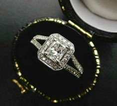 Halo Engagement Ring 2.70Ct Radiant Cut Simulated Diamond 14k White Gold Size 8 - £192.95 GBP