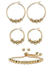 Beaded Hoop Earrings Ball Studs Slider Bracelet Gold Tone - £79.92 GBP