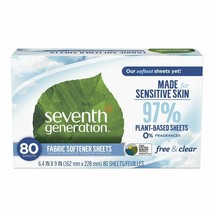 Seventh Generation Fabric Softener Sheets, Free &amp; Clear, 80 count (Packaging ... - £13.02 GBP