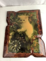 Vtg 70’s Kitten  Glossy Lacquered Print Wood Wall ClockThink I Need a Hug 14”X9” - £48.96 GBP