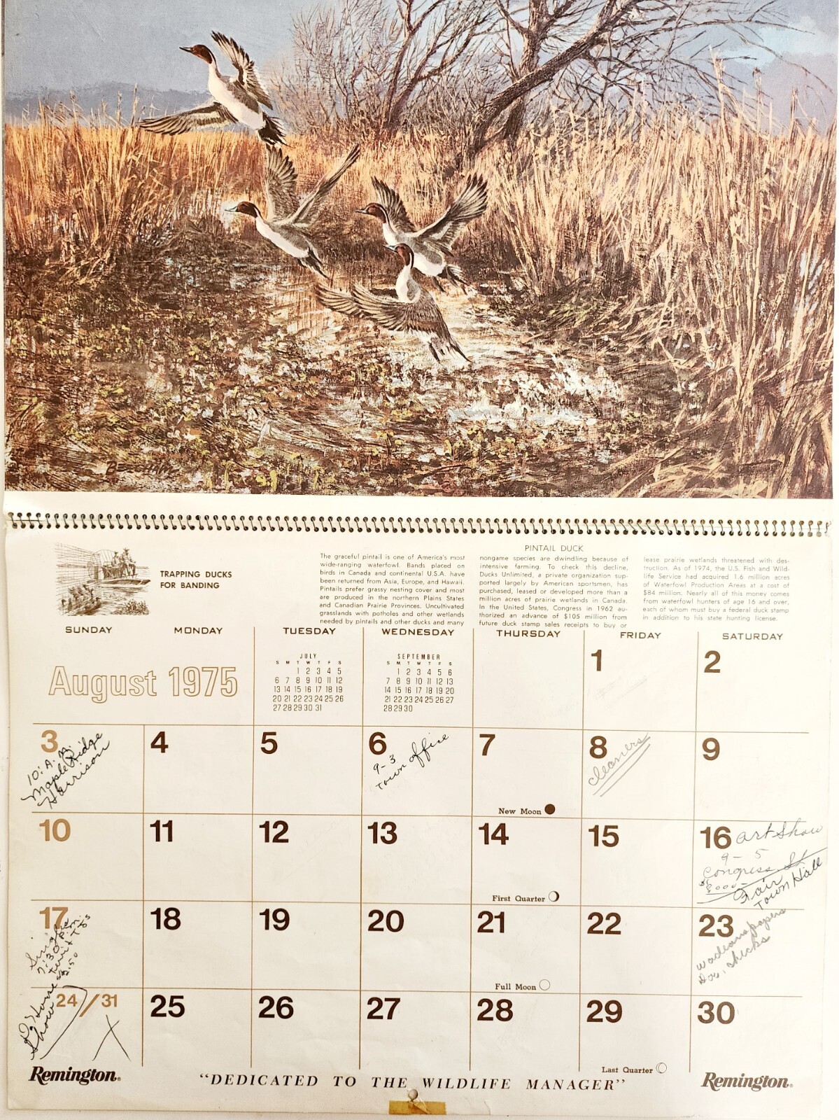 1975 Cronk's Outdoor Supplies Remington Calendar Wiscasset Maine Hunting DWWW1 Item image 3