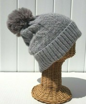 New Women&#39;s Winter Warm Knitted Soft Faux Fur Pom Beanie Hat Gray Stretchy  #K - £7.47 GBP