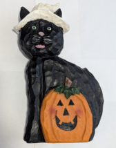 Vintage Wood Carved Halloween Black Cat - £11.96 GBP