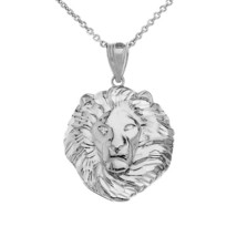 10K Solid Fine White Gold Men&#39;s Textured Lion Head Small Pendant Necklace - £120.48 GBP+