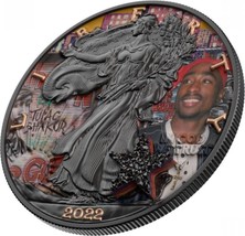 1 Oz Silver Coin 2022 $1 Liberty Music Superstar Tupac Shakur Rapper Drusy - $124.95