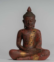 Antique Khmer Style Wood Seated Buddha Statue Dhyana Meditation Mudra - 28cm/11&quot; - £194.50 GBP