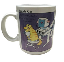 Vtg Computer Mug Fraidy Cat Dataphobia Byteophobia 1984 Japan Wendy Hall... - £7.13 GBP