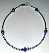 Lapis Lazuli &amp; Sterling Silver Tube Style Bracelet 925 SS 6.5&quot;, 7&quot;, 7.5&quot; or 8&quot; - £11.91 GBP+
