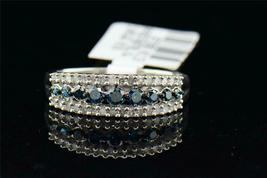 Ladies 14K White Gold Over 1.25CT Round Cut Blue Diamond Engagement Ring Band - £70.59 GBP