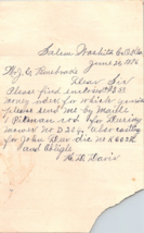 1896 Handwritten Letter H D Davis J. E. Bonebrake John Deere part Oklahoma Ter. - £28.93 GBP