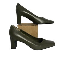 Karen Scott Soft Step Chunky Heels 7 Leather Green Square Toe 2.5 in Heel - £18.45 GBP