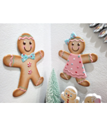 2 Christmas Pastel Gingerbread Girl Boy Ornament Tabletop Metal Wall Sig... - £51.94 GBP