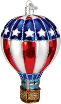 OLD WORLD CHRISTMAS HOT AIR BALLOON RED, WHITE &amp; BLUE GLASS XMAS ORNAMEN... - $22.88