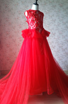 Pageant Red Lace Tutu High Waist Flower Girl Dress 2-Way Girl Birthday Dress NWT image 4