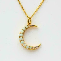 2Ct Round Cut Opal Simulated Half Moon Pendant 925 Silver Gold Plated - £110.78 GBP