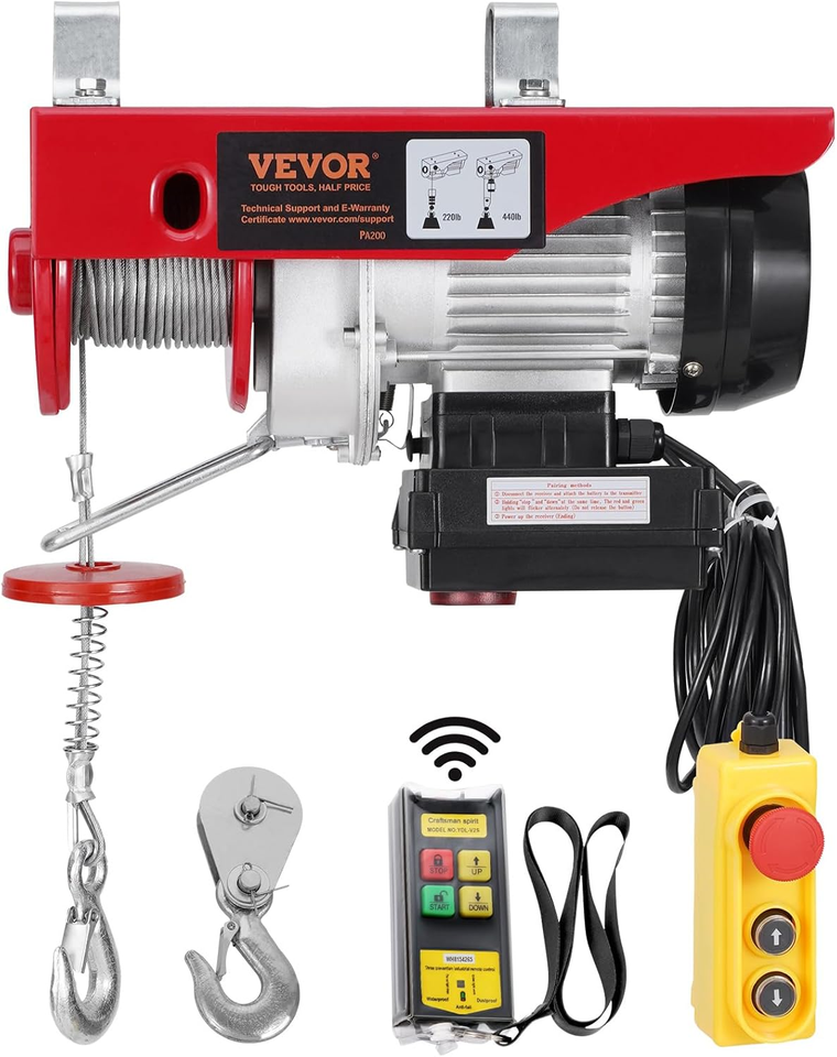 VEVOR Electric Hoist, 440 Lbs 120V Electric Winch with 328 Ft Wireless &amp;... - $195.65