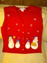 Croft &amp; Barrow Ugly Christmas Sweater Vest Red Snowman Petite Large Acrylic - £17.79 GBP