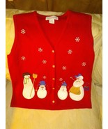 Croft &amp; Barrow Ugly Christmas Sweater Vest Red Snowman Petite Large Acrylic - £17.90 GBP