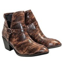 Dover Croc Embossed Cognac Side Zip Ankle Boot by GC Shoes SZ 7.5 New w/... - £27.76 GBP