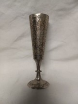 VINTAGE Etched Silver-plate Over Brass Cordial Cup Flute World Gift ZY India 5&quot; - £8.53 GBP