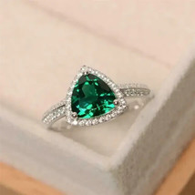 2.50Ct Trillion Cut Simulated Emerald Halo Engagement Ring 14K White Gold Plated - £39.44 GBP