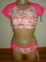 New Tinibikini Swimwear WOMEN&#39;S/JR&#39;S 2 Pc Swimsuit Crop TOP/BOTTOM Neon Floral S - £31.74 GBP