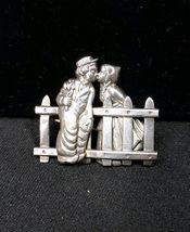 Dutch Couple Kissing On Fence Brooch Pin Signed Beau Sterling Silver 4.7... - $19.53