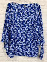 The Limited Womens Plus Size 1X Floral Print Blouse Top Blue Ties Open Sleeves - £15.79 GBP