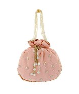 Ambience ethnic Women handbag Potli wristlet with Pearl &amp; embroidery Pink - £17.30 GBP