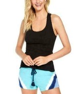 Jenni Ladies Ribbed Lace-Trim Tank Top, DEEP BLACK, XS - $10.84 CAD