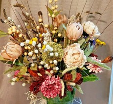 Beautiful L/G Artificial &amp; Real Dried Floral Bouquet In Green Ceramic Po... - $495.00