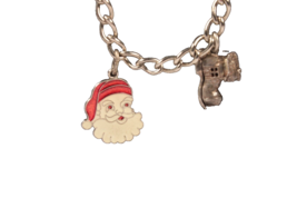 Sterling Silver Charm Bracelet 6.5 Inches with 2 Charms Santa Old Woman in Shoe - £18.73 GBP