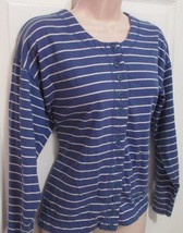 Rafferty Button Up Cardigan Sweater, Size 12 Medium Women Blue &amp; White Stripe - £11.18 GBP
