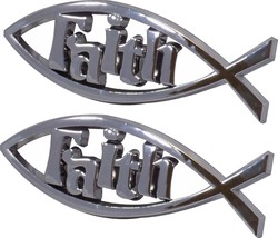 2PC 3D Car Chrome Sticker Decal Emblem Jesus Religious Christian Fish Symbol - £8.45 GBP