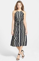 IVY &amp; BLU Midi Dress Abstract Print Crepe de Chine Black / Tan Size 8 $1... - £21.22 GBP