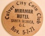 Vintage Santa Monica California Wooden Nickel Culver City Coin Club 1971 - $4.94