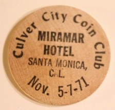 Vintage Santa Monica California Wooden Nickel Culver City Coin Club 1971 - £3.94 GBP