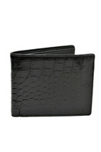 ABBA Fashion Mens Black Crocodile Leather Bifold Wallet With ID Card Slot 8117-5 - £94.93 GBP