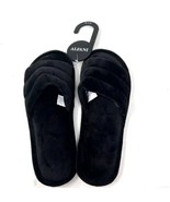 Alfani Black Plush Slide Slippers Open Front Hard Bottom Cushion Size L ... - $18.76