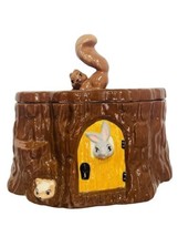 Vintage Squirrel Top Cookie Jar Tree Stump House Bunny Cottagecore Pottery 9” - $51.23