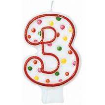 American Greetings Polka Dots #3 Flat Molded Candles, White/Red - $8.99