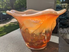 FENTON Unique  Atlantis Koi Fish  Vase Peach Opalescent carnival whimsy - $279.00