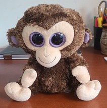 TY Beanie Boo Coconut The Monkey Fury Brown Purple Sparkle Eyes 8” - $17.54