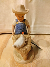 Vintage Denim Days By Homco 1985 Porcelain Figurine 5&quot; Farm Boy W/Chicken Cart - £11.65 GBP