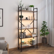 Vlsrka 5 Tier Bookshelf with 3 LED Lights, Industrial Bookshelf Tall Bookshelf - £131.08 GBP