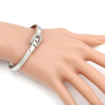 Silver Tone Bangle Bracelet, Buckle Clasp &amp; Sparkling Crystals - £21.64 GBP